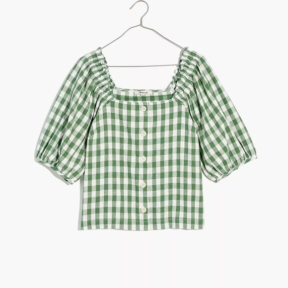 Madewell Linen-Cotton Square-Neck Button-Front Top in Gingham Check - Picture 5 of 9